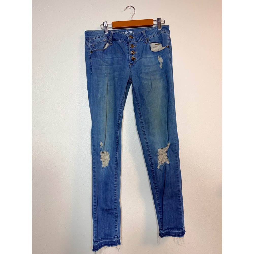 Empyre Tessa Skinny Distressed High Rise Button Fly Jeans Blue Size 5